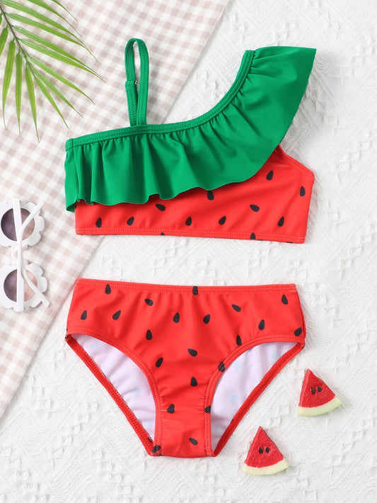 Young Girl Watermelon Ruffle Bikini Swimsuit