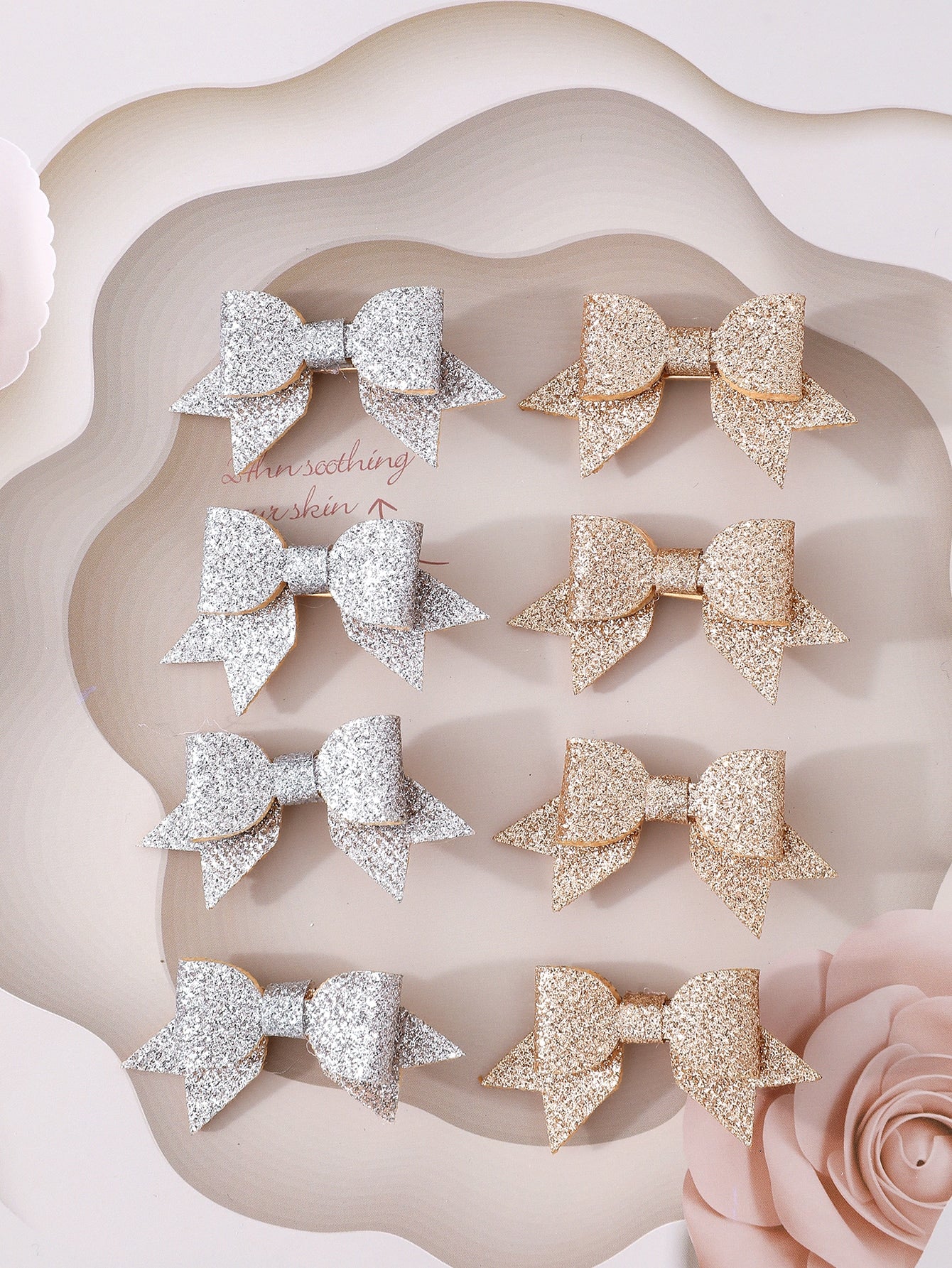 8pcs Toddler Girls Glitter Detail Bow Decor Hair Clip