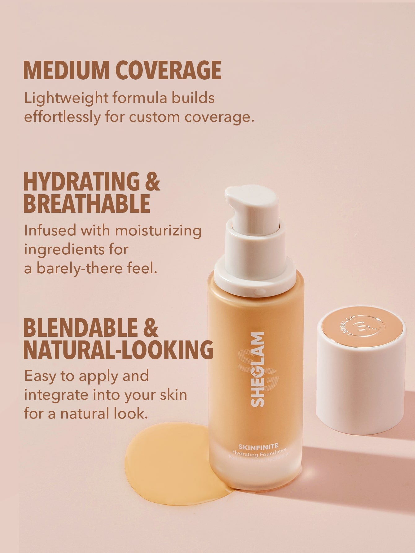SHEGLAM Skinfinite Hydrating Foundation Sample-Fair Flawless Dewy Foundation Hydrating Coverage Invisible Pore Concealer Poreless Non-Greasy Lightweight Natural Soft Liquid Foundation