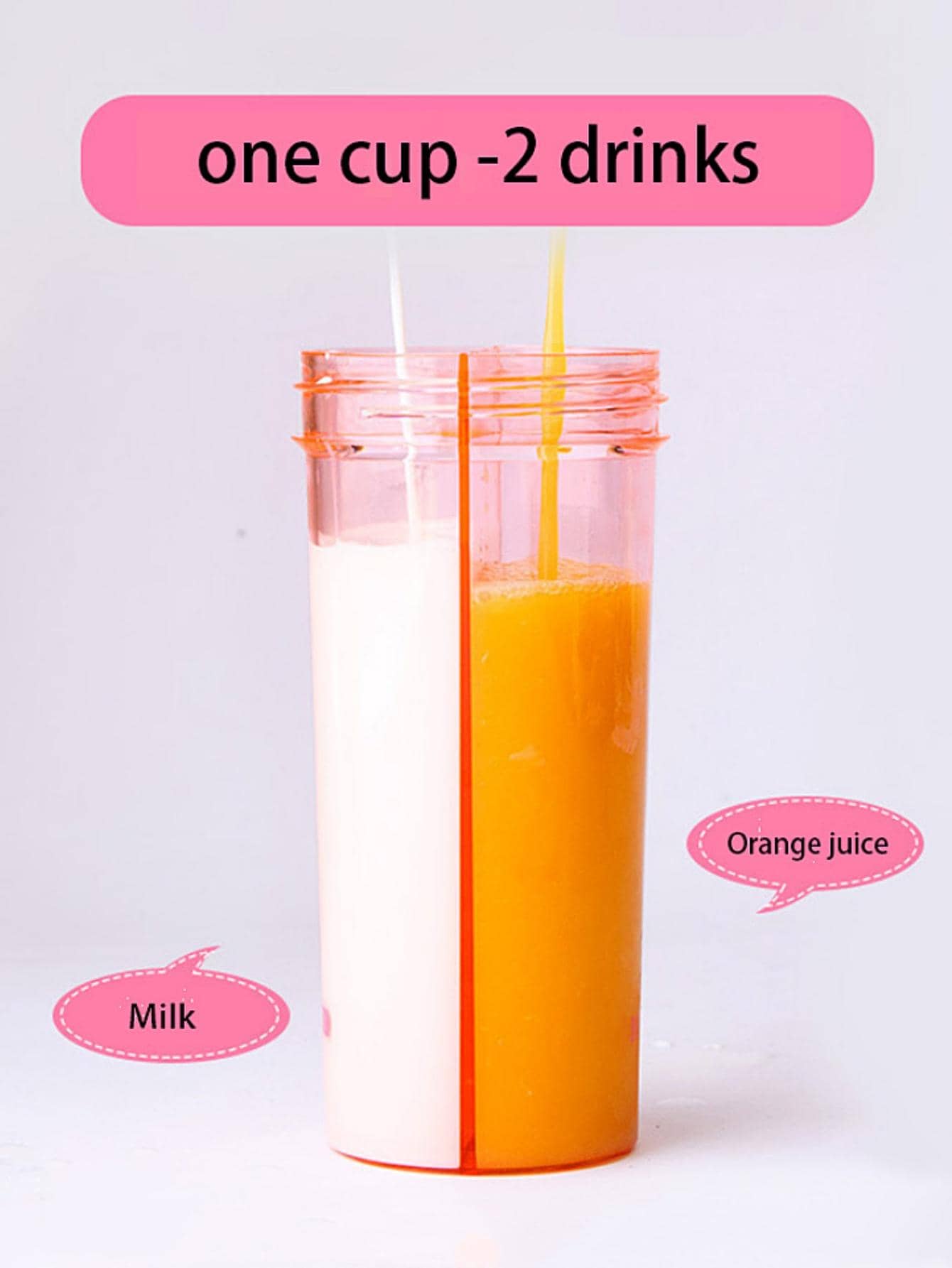 1pc Plastic Drinking Bottle With Two Straws, Creative Dual-Use Clear Portable Water Bottle For Outdoor