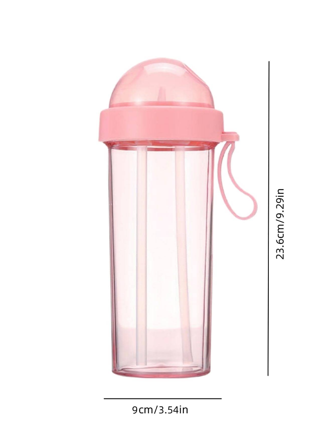 1pc Plastic Drinking Bottle With Two Straws, Creative Dual-Use Clear Portable Water Bottle For Outdoor