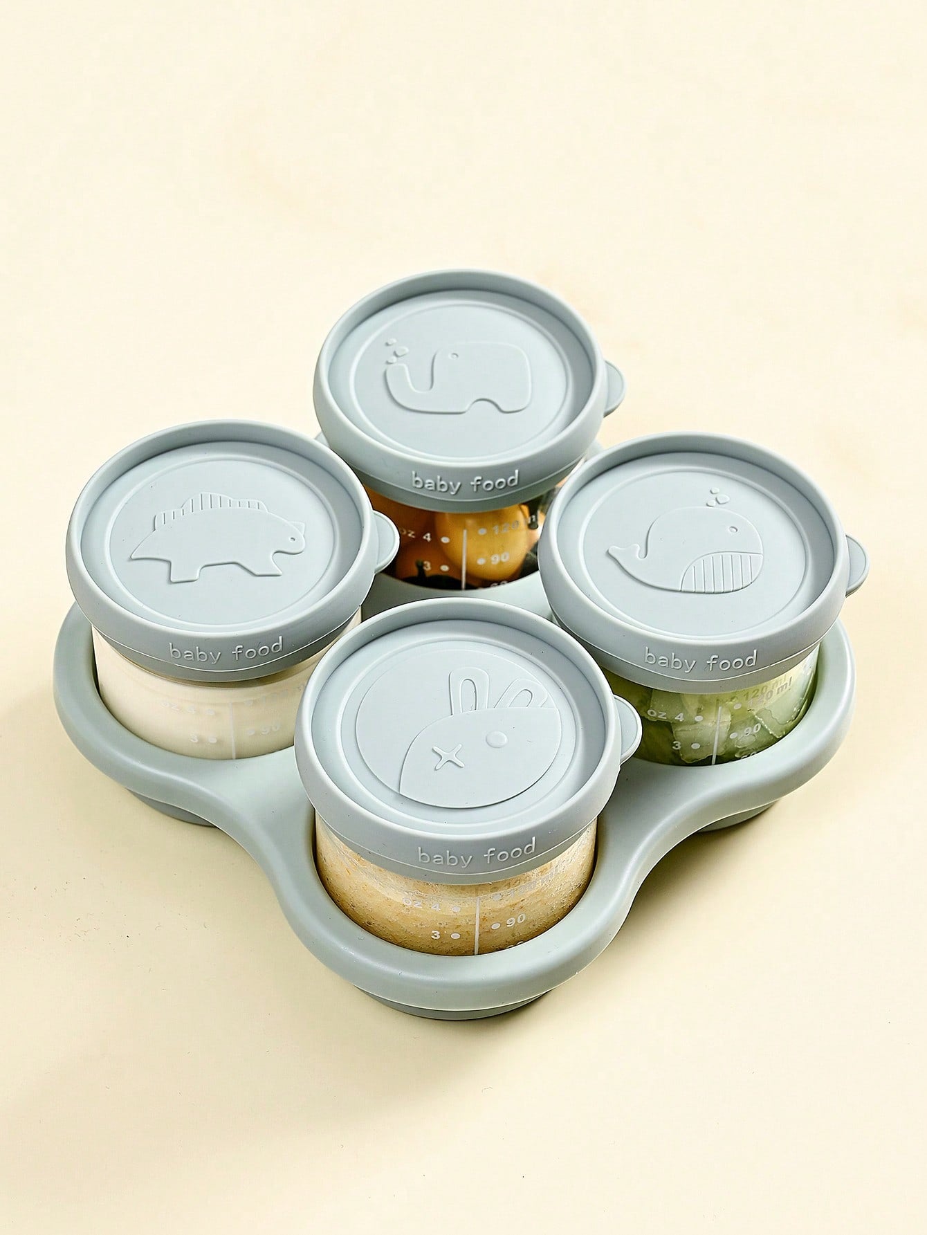 4pcs Baby Food Storage Box & 1pc Tray