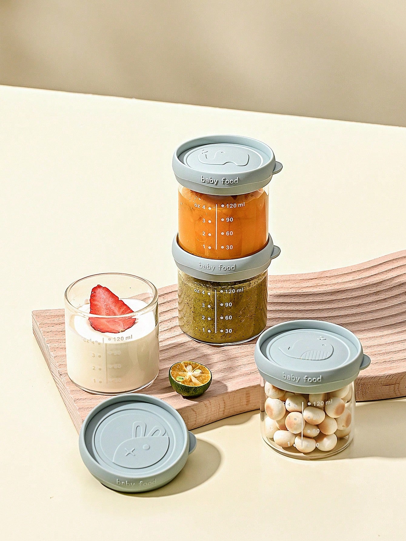 4pcs Baby Food Storage Box & 1pc Tray