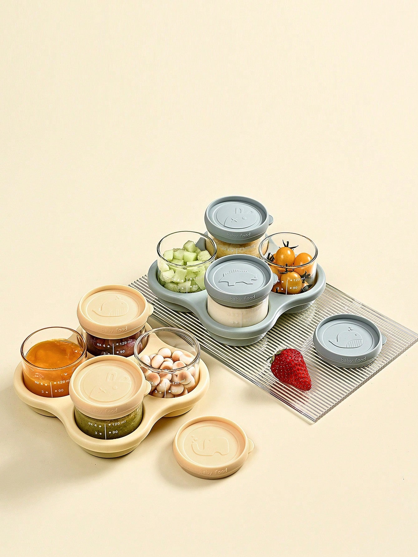 4pcs Baby Food Storage Box & 1pc Tray