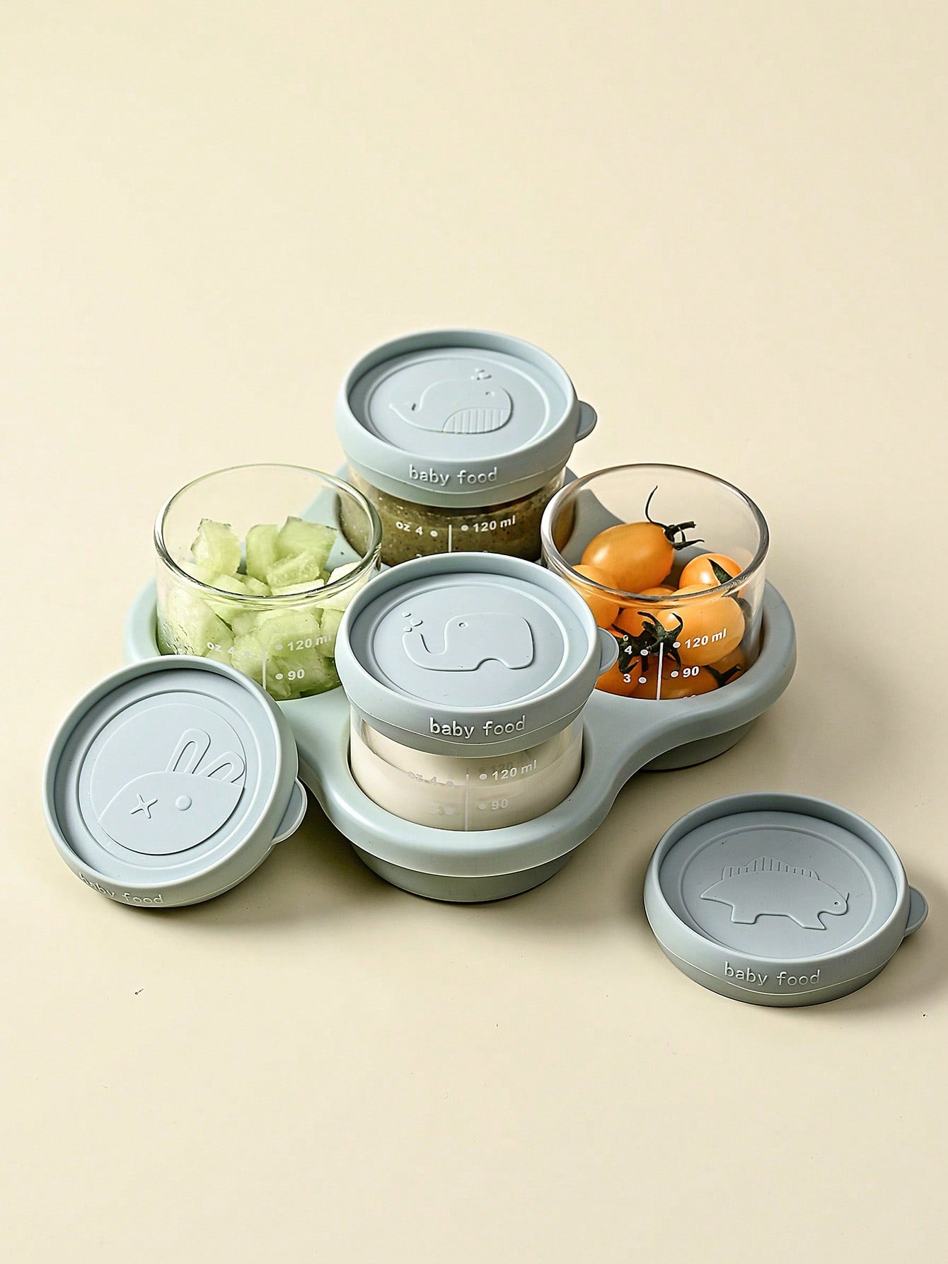 4pcs Baby Food Storage Box & 1pc Tray