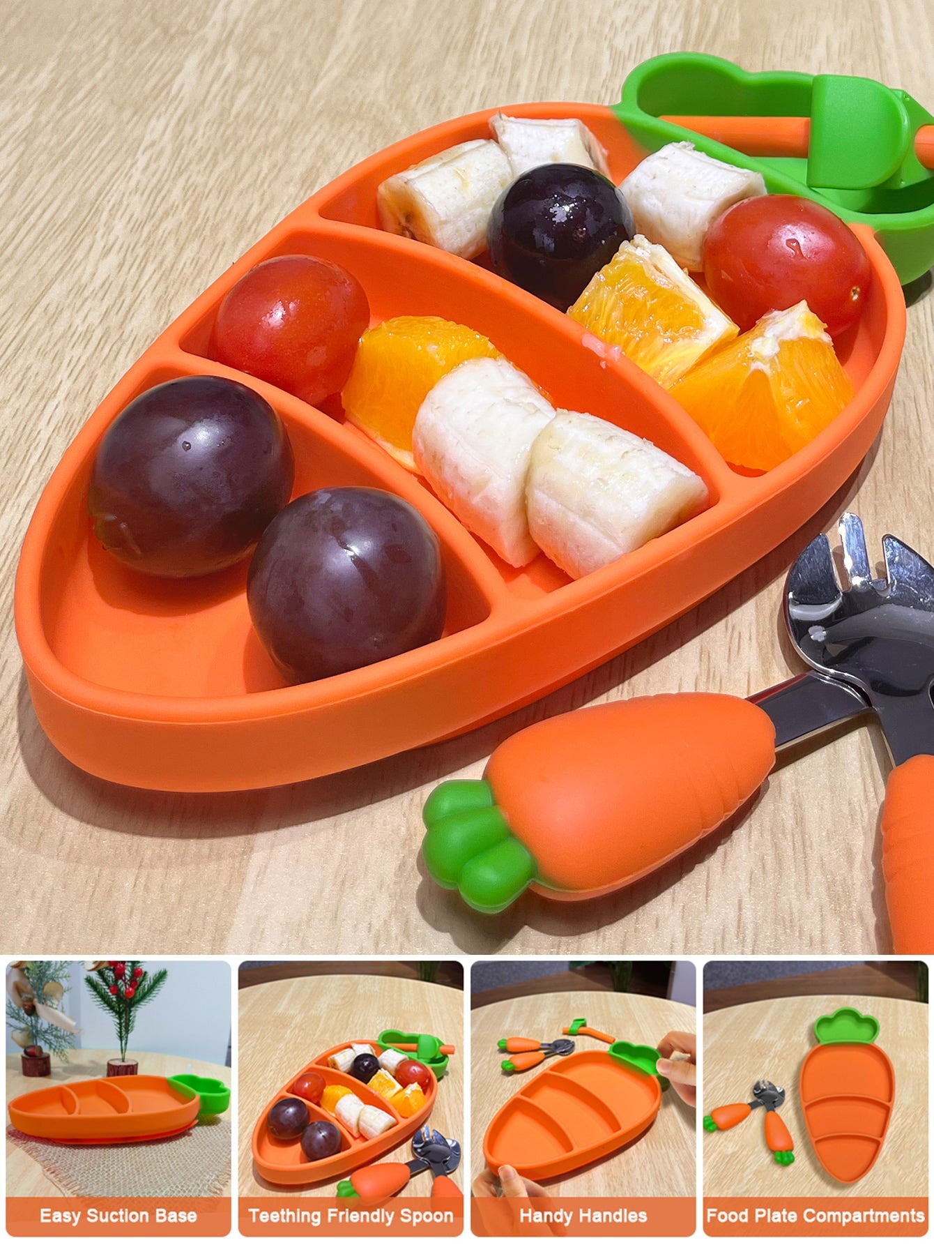 1pc Baby Carrot Design Cute Feeding Plate