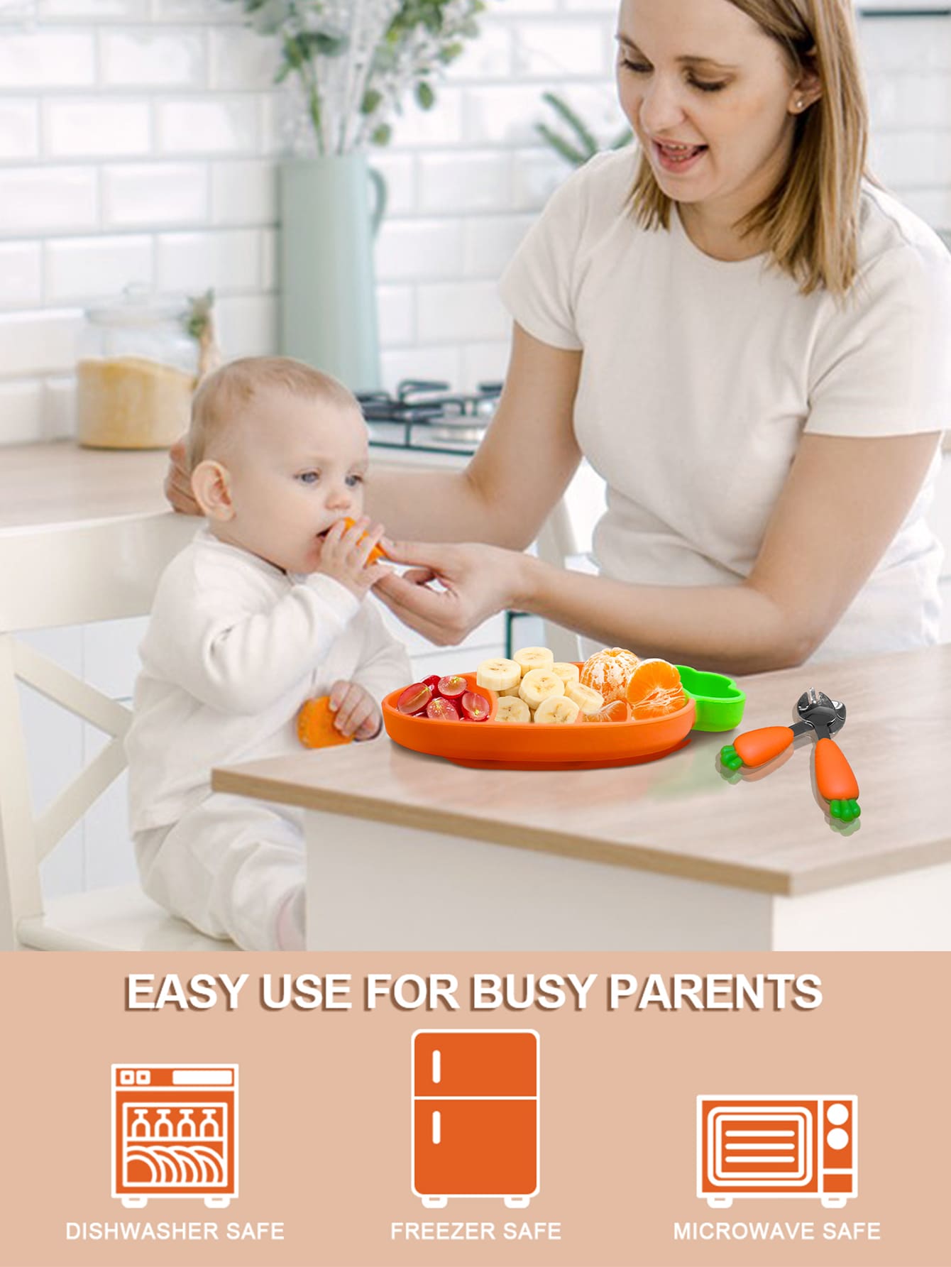 1pc Baby Carrot Design Cute Feeding Plate