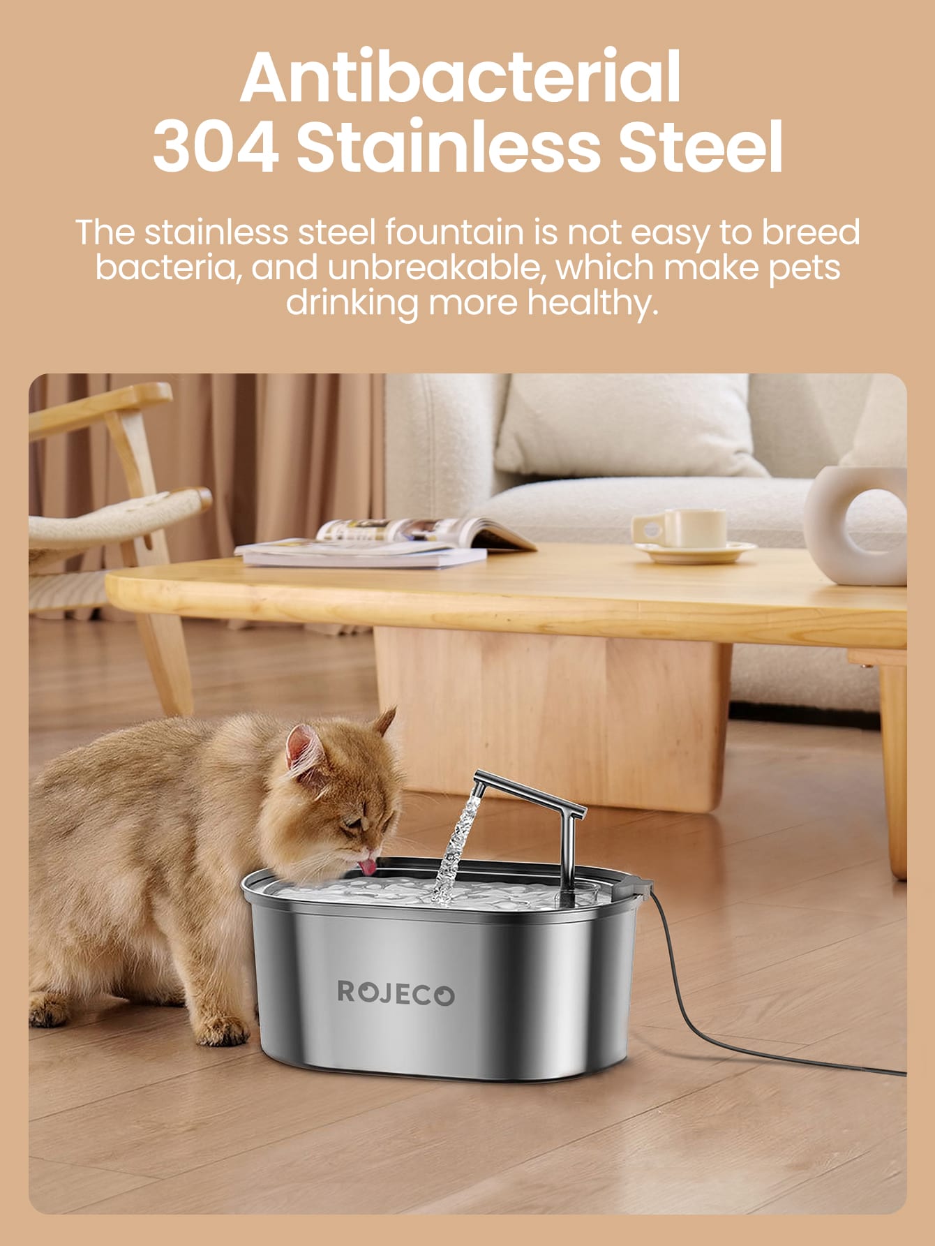 ROJECO Stainless Steel Pet Water Fountain With 3.2l Capacity And Smart Running Track