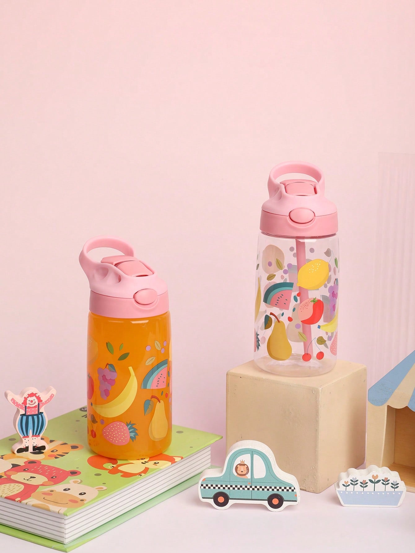 1pc 500ml BPA Free Water Bottle with Cult Cartoon Patterns and Straw for Kids Back To School, Sports