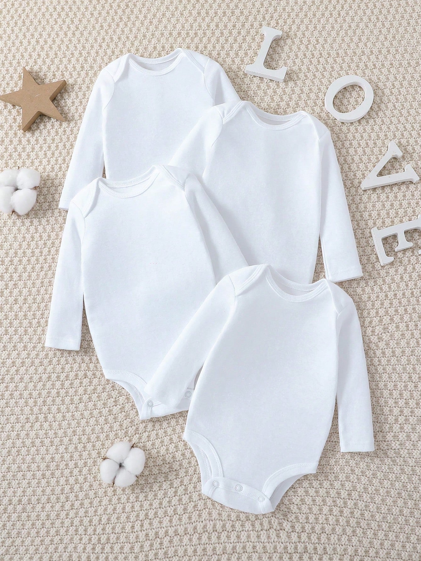 Newborn Baby Girl Four Seasons Wearable, Autumn And Winter Latest Models, Essential Tops Four-Piece Set, Practical And Versatile All-Match Solid Color Baby Tops, Baby Romper