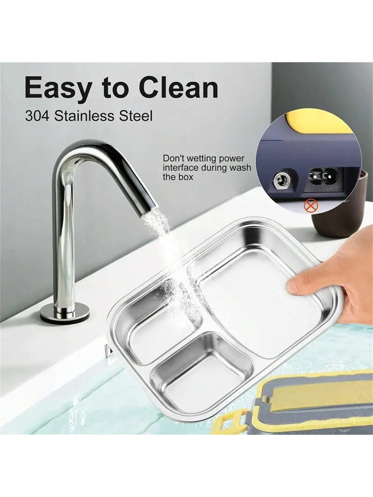 1pc Portable Electric Lunch Box Food Warmer, 12v/24v For Car/truck And 110v For Home/office, With Detachable 304 Stainless Steel Container, Spoon, Fork And Carrying Bag