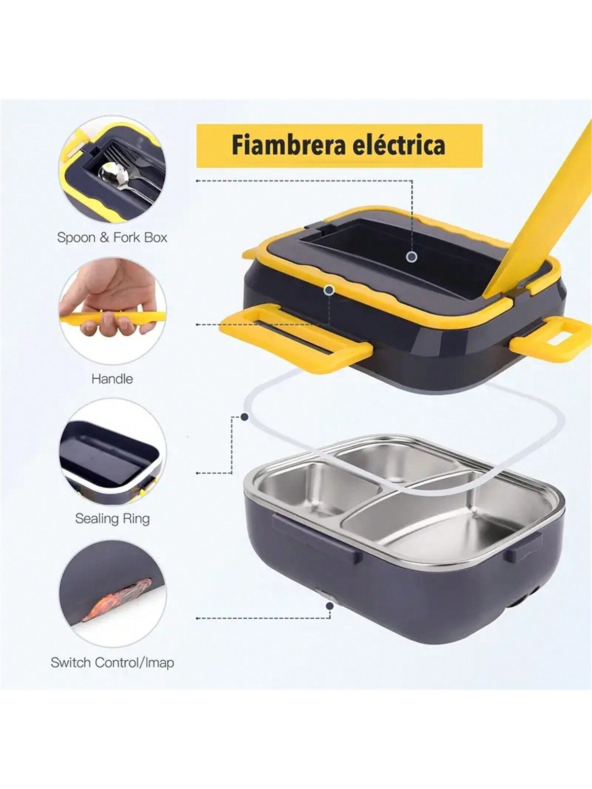 1pc Portable Electric Lunch Box Food Warmer, 12v/24v For Car/truck And 110v For Home/office, With Detachable 304 Stainless Steel Container, Spoon, Fork And Carrying Bag