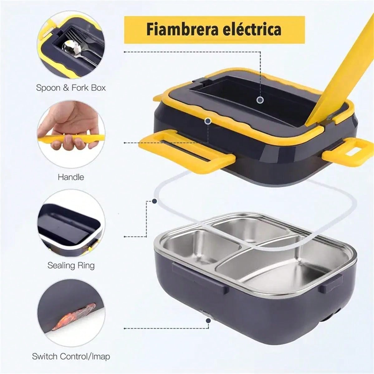 1pc Portable Electric Lunch Box Food Warmer, 12v/24v For Car/truck And 110v For Home/office, With Detachable 304 Stainless Steel Container, Spoon, Fork And Carrying Bag