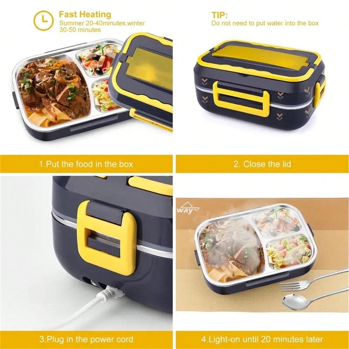 1pc Portable Electric Lunch Box Food Warmer, 12v/24v For Car/truck And 110v For Home/office, With Detachable 304 Stainless Steel Container, Spoon, Fork And Carrying Bag