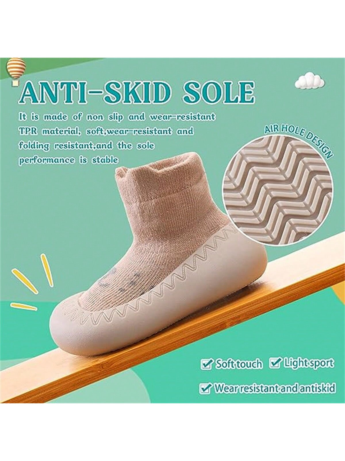 1pair Baby Walking Shoes With Socks, Soft Bottom, Anti-slip, Breathable, Spring And Summer, Unisex, Anti-odor, Indoor And Outdoor Floor Shoes And Socks