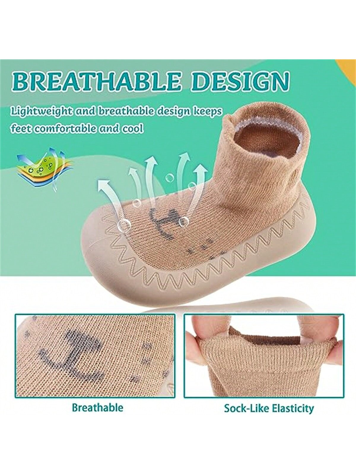 1pair Baby Walking Shoes With Socks, Soft Bottom, Anti-slip, Breathable, Spring And Summer, Unisex, Anti-odor, Indoor And Outdoor Floor Shoes And Socks