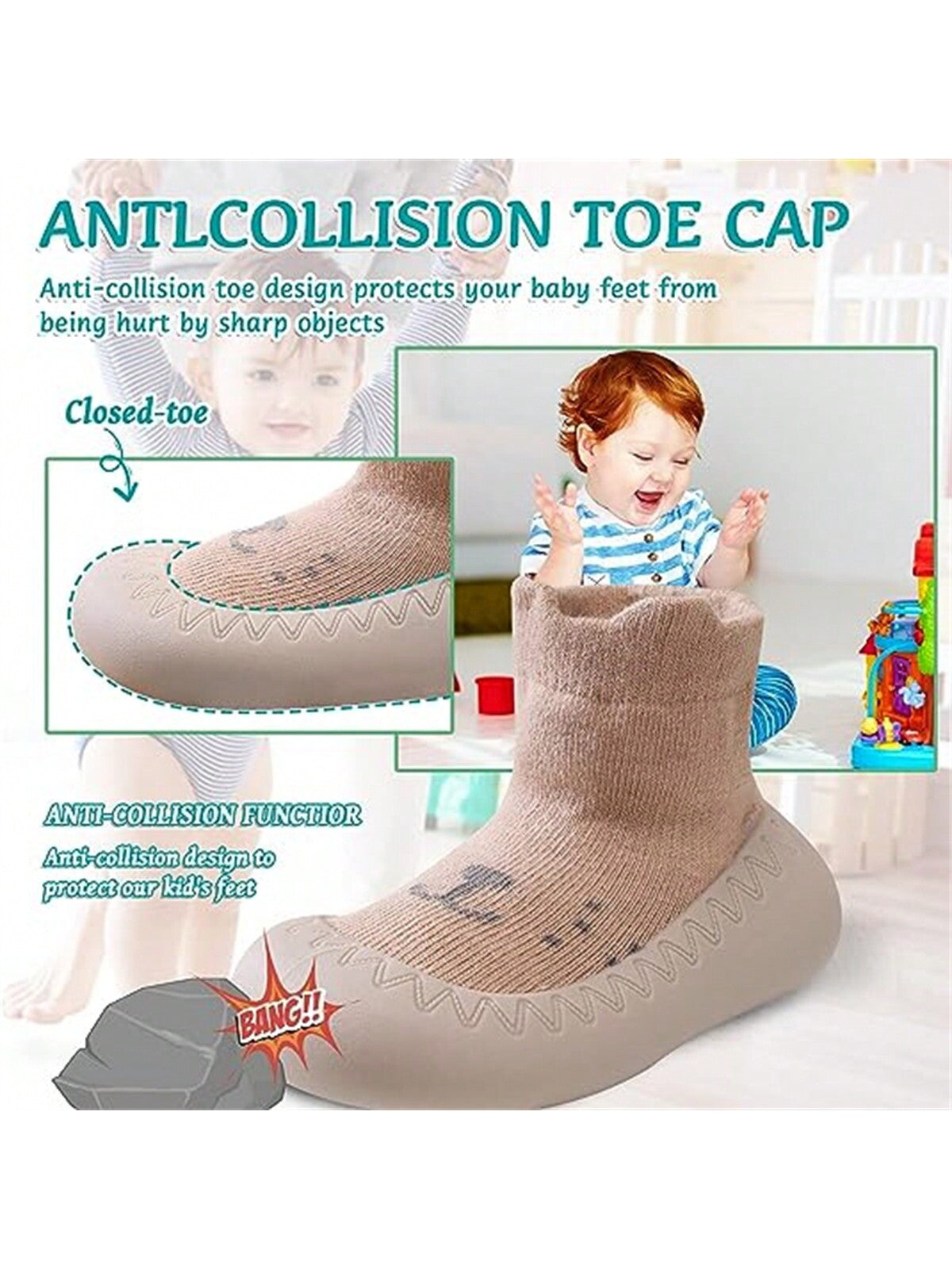 1pair Baby Walking Shoes With Socks, Soft Bottom, Anti-slip, Breathable, Spring And Summer, Unisex, Anti-odor, Indoor And Outdoor Floor Shoes And Socks