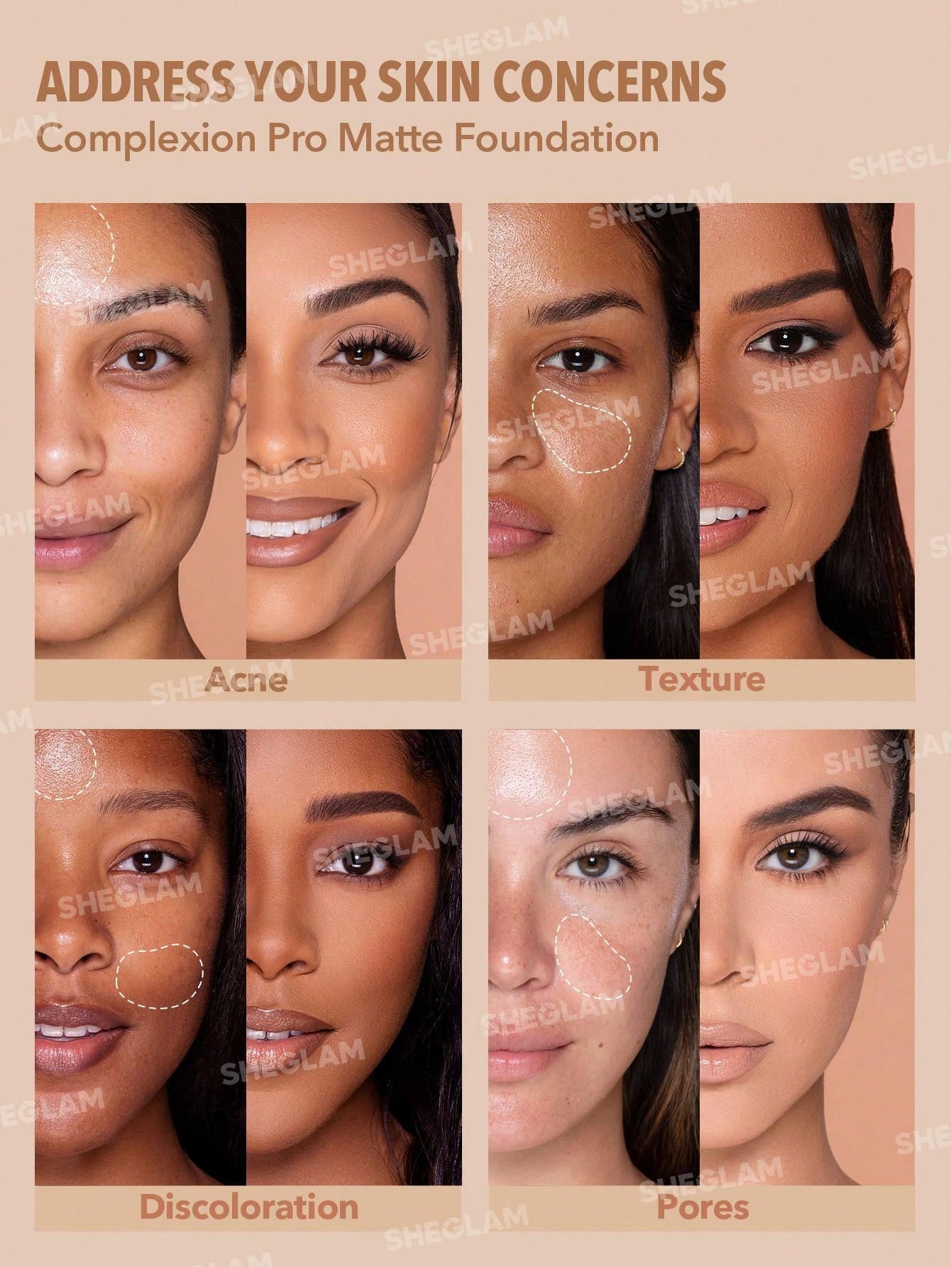 SHEGLAM Complexion Pro Long Lasting Breathable Matte Foundation Sample-Porcelain Matte Sweatproof Foundation Oil Control Full Coverage Poreless Concealer Waterproof Flawless Non-Fading Weightless Liquid Foundation