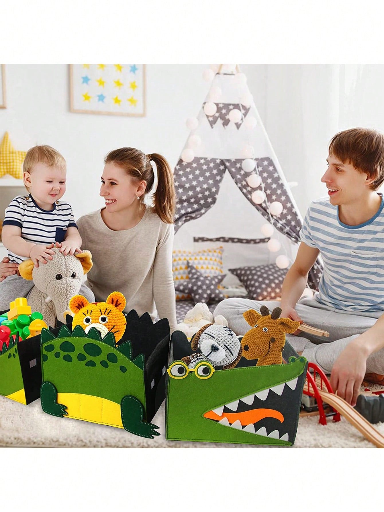 1pc/set Crocodile-shaped Felt Storage Basket For Baby's Room, With Separators For Toys And Large Capacity