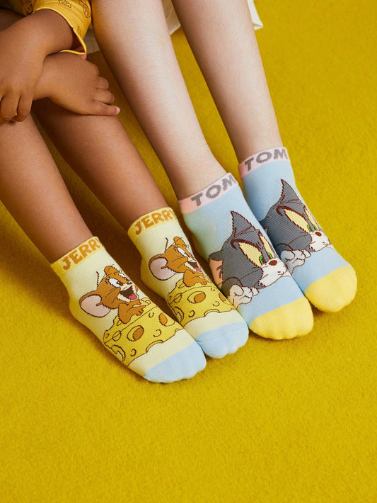TOM & JERRY X  Soft & Sweat-absorbing Cartoon Kid's Short Socks, Suitable For School, 2pairs/pack