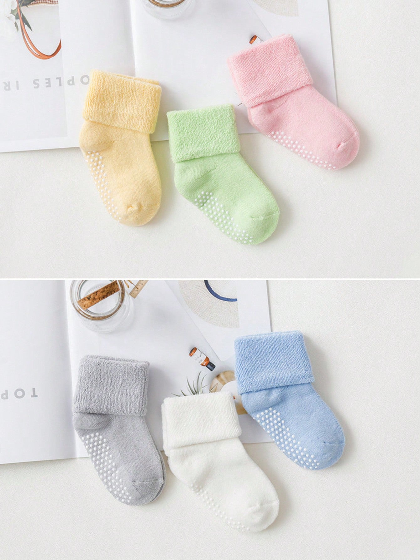 6 Pairs Baby Toddler Kids Ankle Crew Socks With Grips Unisex Warm Thick Winter Socks
