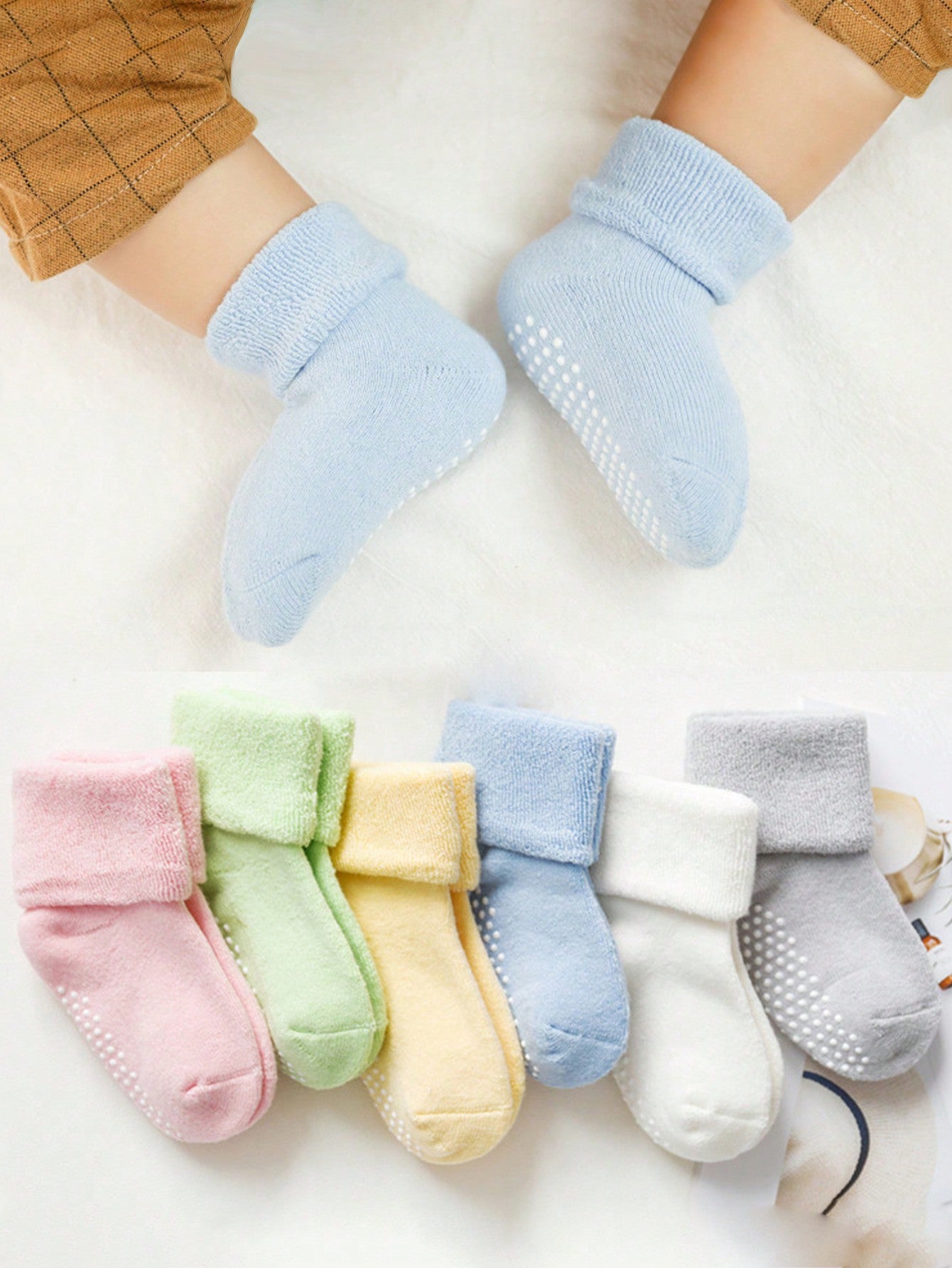 6 Pairs Baby Toddler Kids Ankle Crew Socks With Grips Unisex Warm Thick Winter Socks