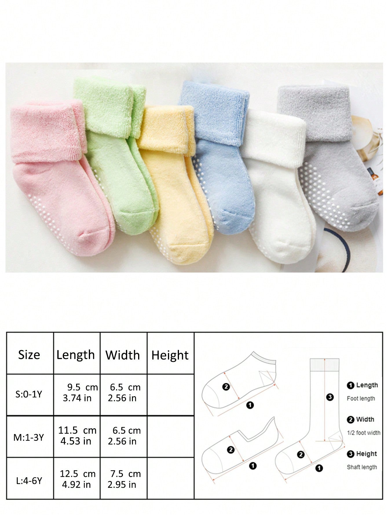 6 Pairs Baby Toddler Kids Ankle Crew Socks With Grips Unisex Warm Thick Winter Socks