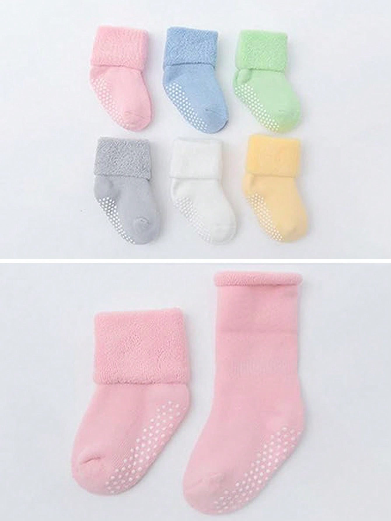6 Pairs Baby Toddler Kids Ankle Crew Socks With Grips Unisex Warm Thick Winter Socks