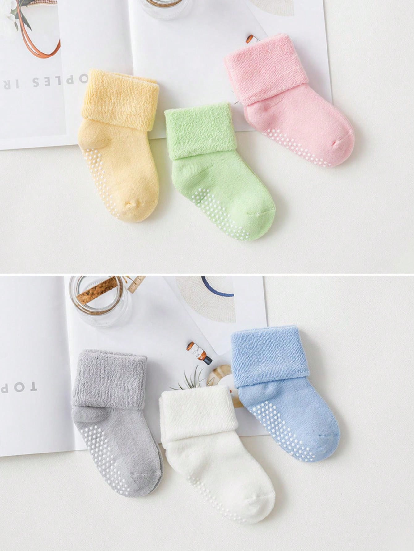 6 Pairs Baby Toddler Kids Ankle Crew Socks With Grips Unisex Warm Thick Winter Socks