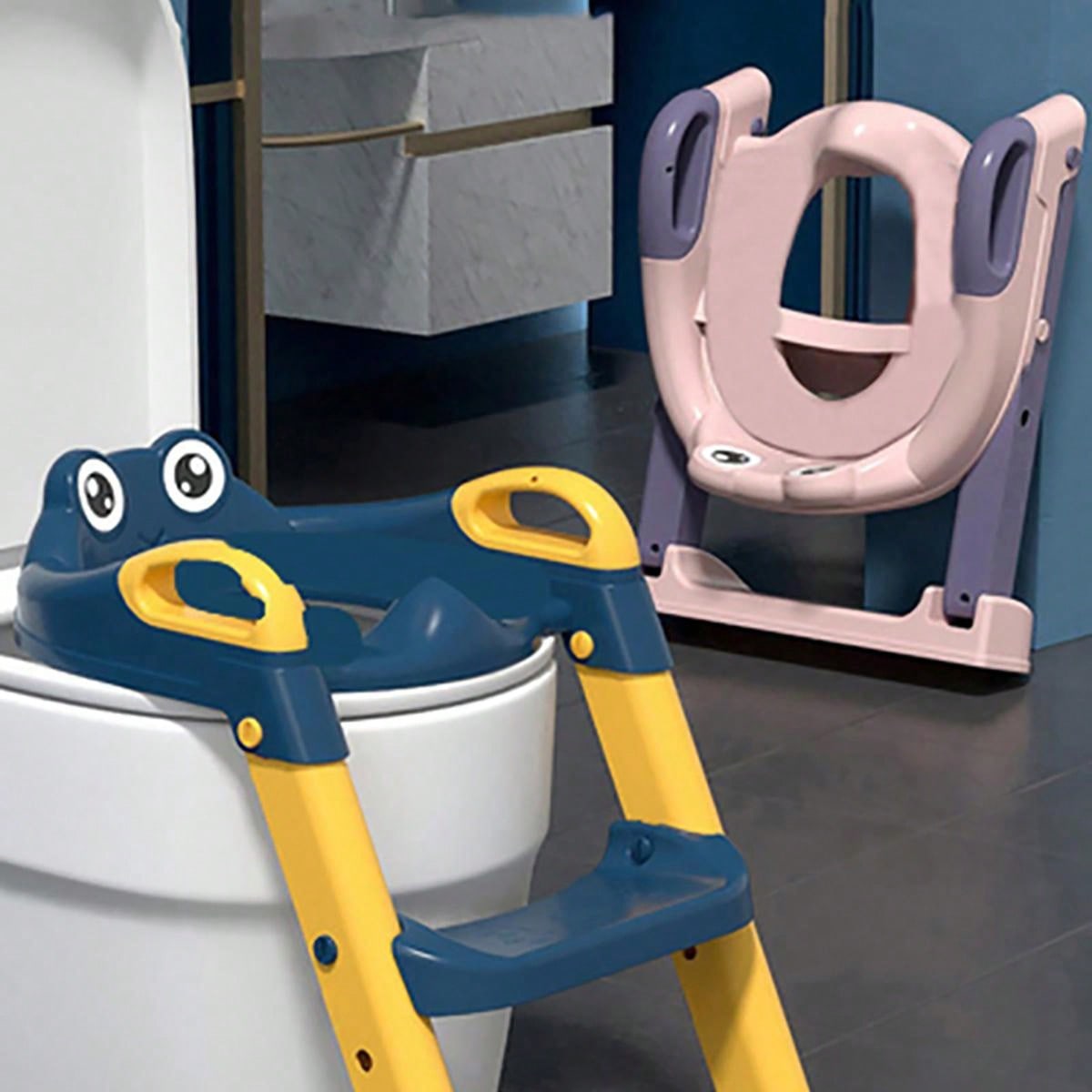 1pc Blue Children's Potty Training Seat With Ladder, Suitable For 1-7 Year-old Babies