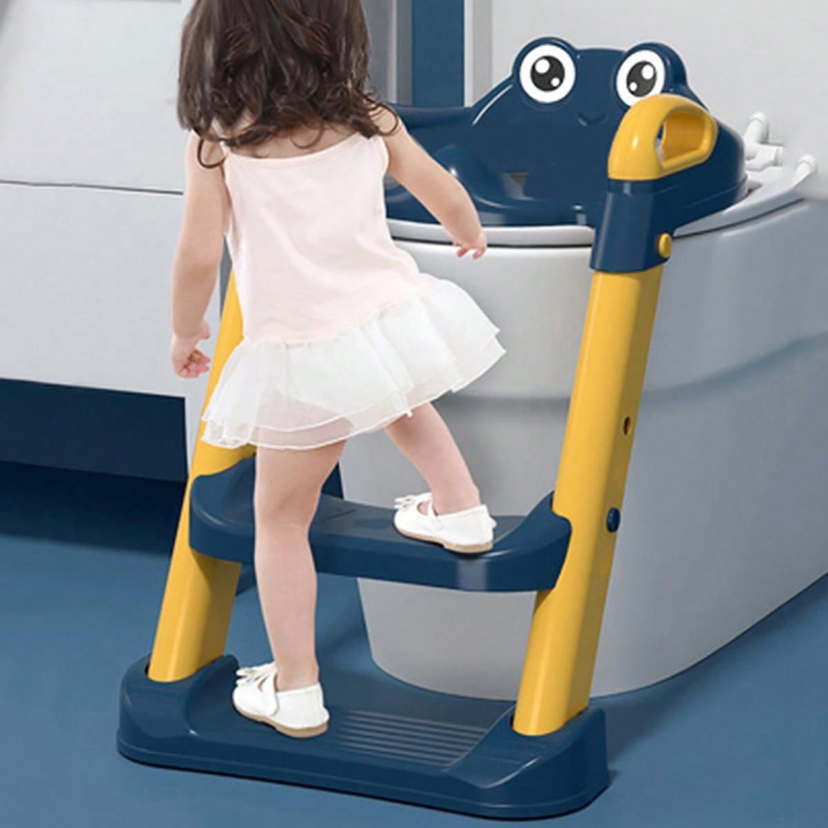 1pc Blue Children's Potty Training Seat With Ladder, Suitable For 1-7 Year-old Babies
