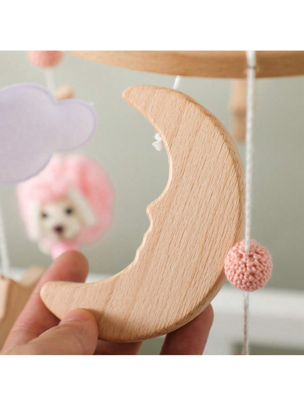 1pc Baby Pink Sheep & Stars Mobile For Crib, Nordic Style Baby Room Decorative Wooden Mobile To Prevent Myopia & Improve Hand-Eye Coordination, Suitable For Baby Room Decoration