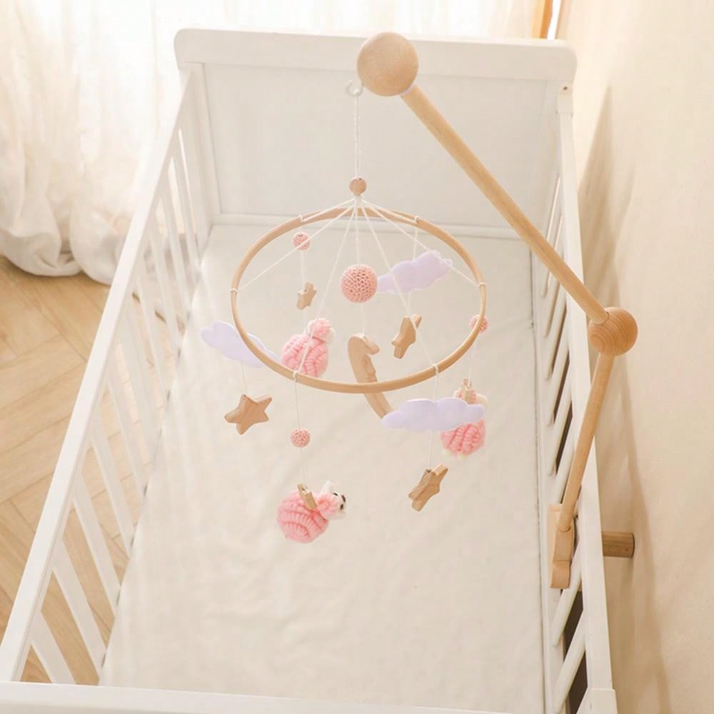 1pc Baby Pink Sheep & Stars Mobile For Crib, Nordic Style Baby Room Decorative Wooden Mobile To Prevent Myopia & Improve Hand-Eye Coordination, Suitable For Baby Room Decoration