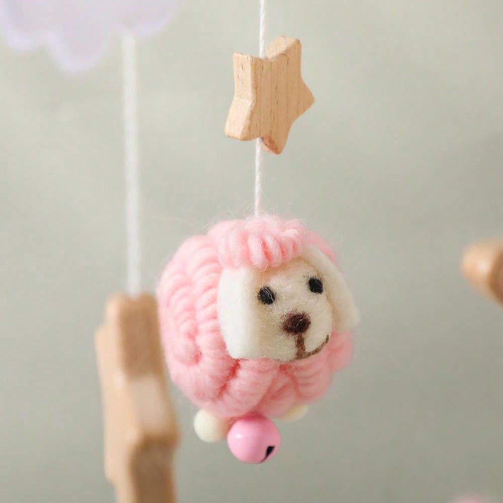 1pc Baby Pink Sheep & Stars Mobile For Crib, Nordic Style Baby Room Decorative Wooden Mobile To Prevent Myopia & Improve Hand-Eye Coordination, Suitable For Baby Room Decoration