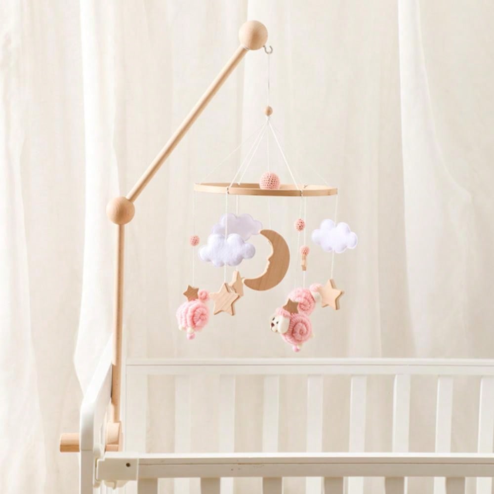 1pc Baby Pink Sheep & Stars Mobile For Crib, Nordic Style Baby Room Decorative Wooden Mobile To Prevent Myopia & Improve Hand-Eye Coordination, Suitable For Baby Room Decoration