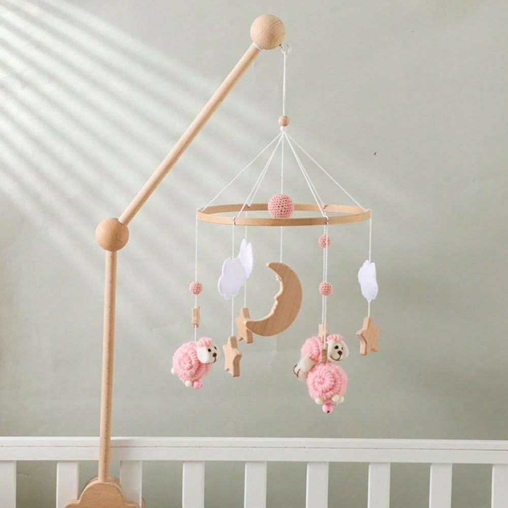 1pc Baby Pink Sheep & Stars Mobile For Crib, Nordic Style Baby Room Decorative Wooden Mobile To Prevent Myopia & Improve Hand-Eye Coordination, Suitable For Baby Room Decoration