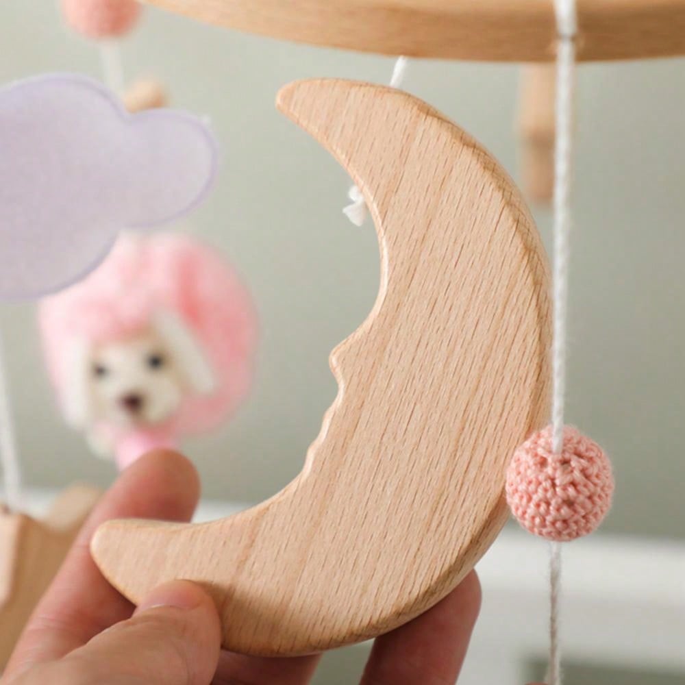 1pc Baby Pink Sheep & Stars Mobile For Crib, Nordic Style Baby Room Decorative Wooden Mobile To Prevent Myopia & Improve Hand-Eye Coordination, Suitable For Baby Room Decoration
