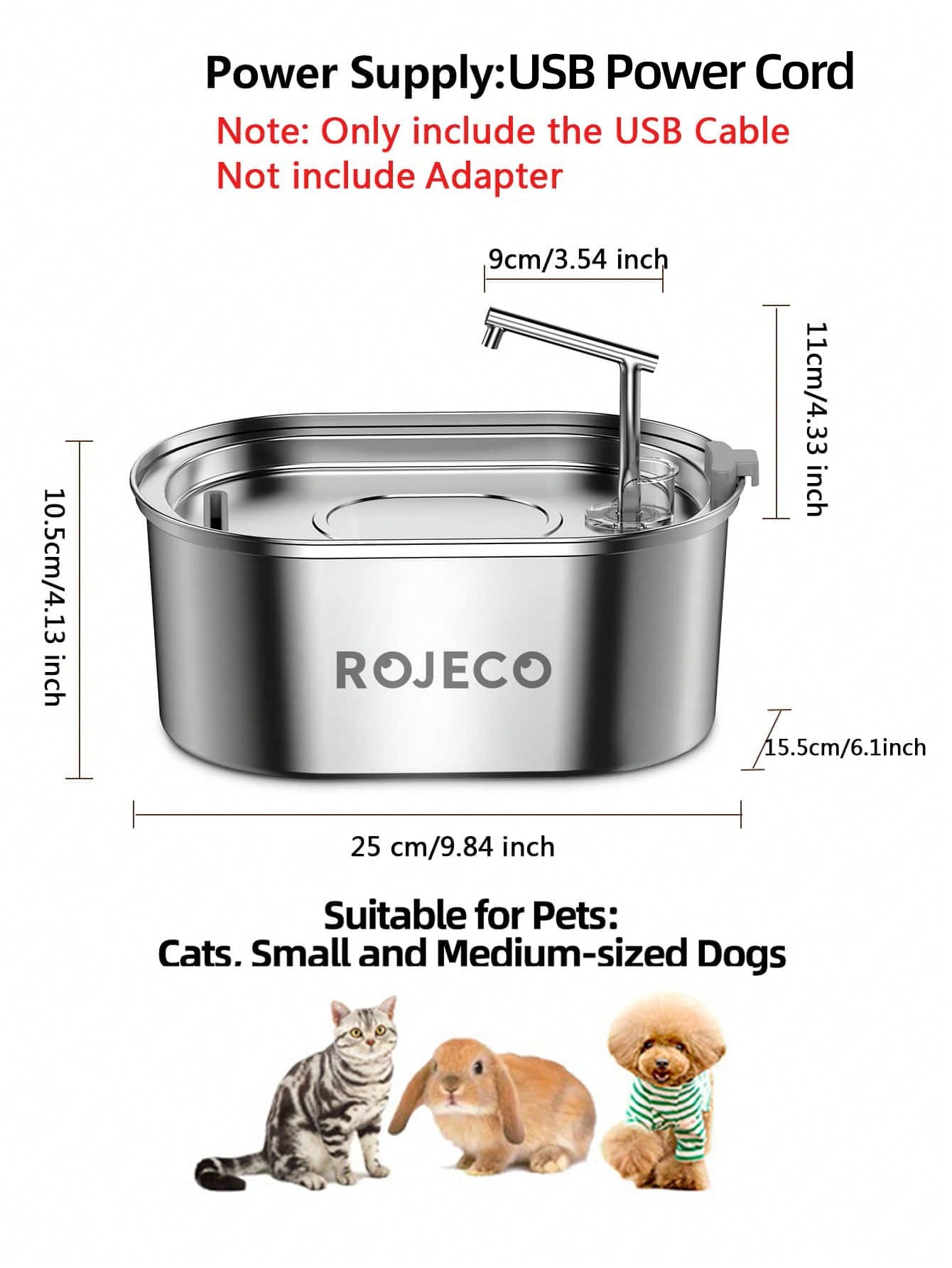 ROJECO Stainless Steel Pet Water Fountain With 3.2l Capacity And Smart Running Track