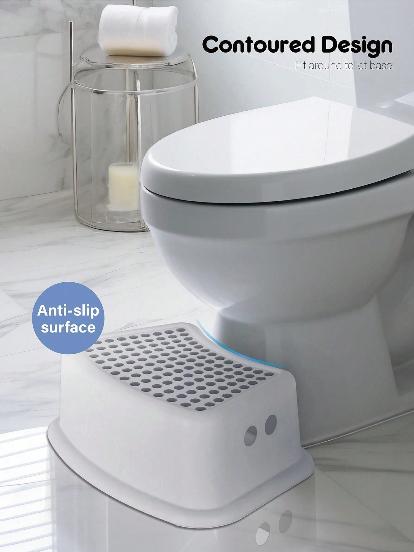 1pc White One-Step Stool, Non-Slip Step Treads, Holds Up To 200 Pounds