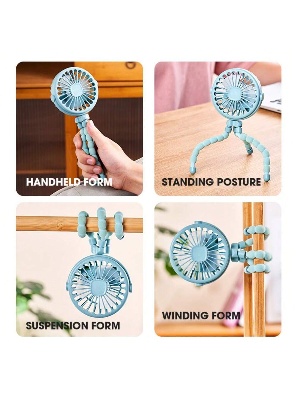 1pc Baby Stroller Fan, Usb Rechargeable Mini Desk Fan With Clip, Portable Octopus Handheld Fan For Outdoor & Indoor Use, Led Night Light Function