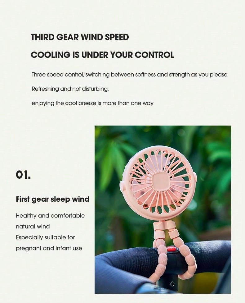 1pc Baby Stroller Fan, Usb Rechargeable Mini Desk Fan With Clip, Portable Octopus Handheld Fan For Outdoor & Indoor Use, Led Night Light Function