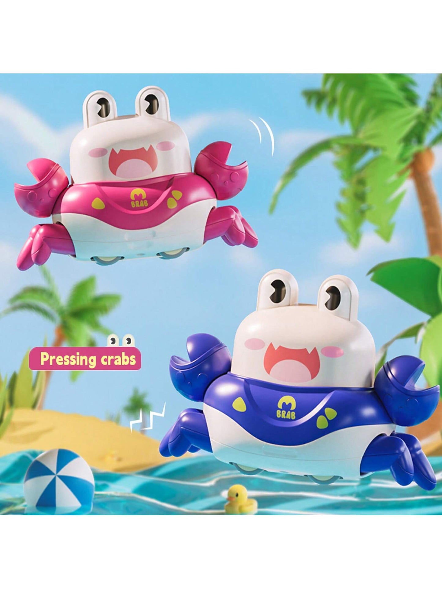 1pc Press & Go Crab Shaped Toy Car, Creative Cartoon Design Child Toy Suitable For 0-3 Years Old Kids, Educational Early Learning Toy For Toddlers, Ideal Gift For Baby Shower, Birthday