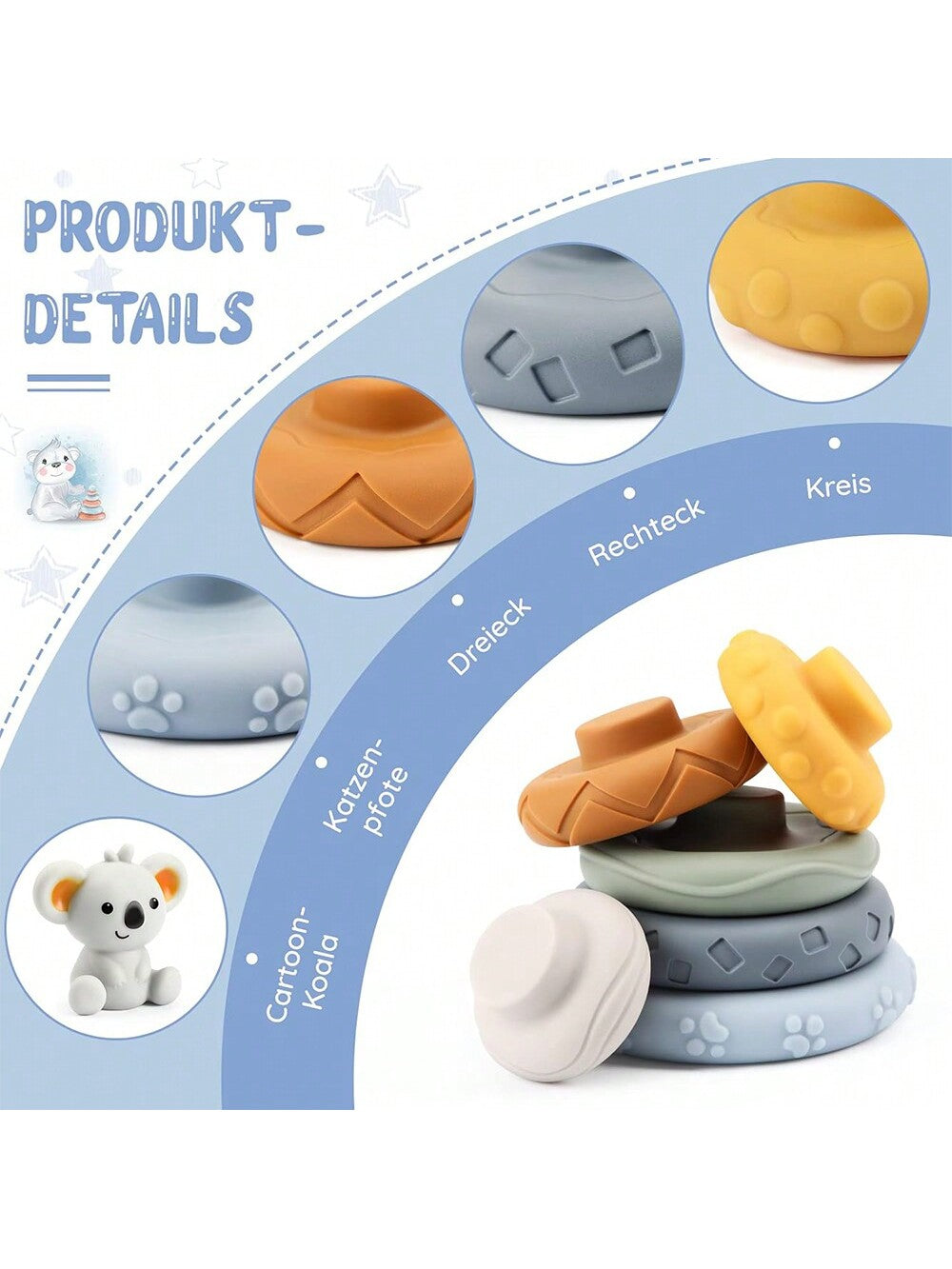 7pcs/Set Stacking Toys For Newborn And Infant (6, 12, 18 Months), Including 6 Colored Textured Silicone Stacking Rings, Sensory Development Educational Toy Gift