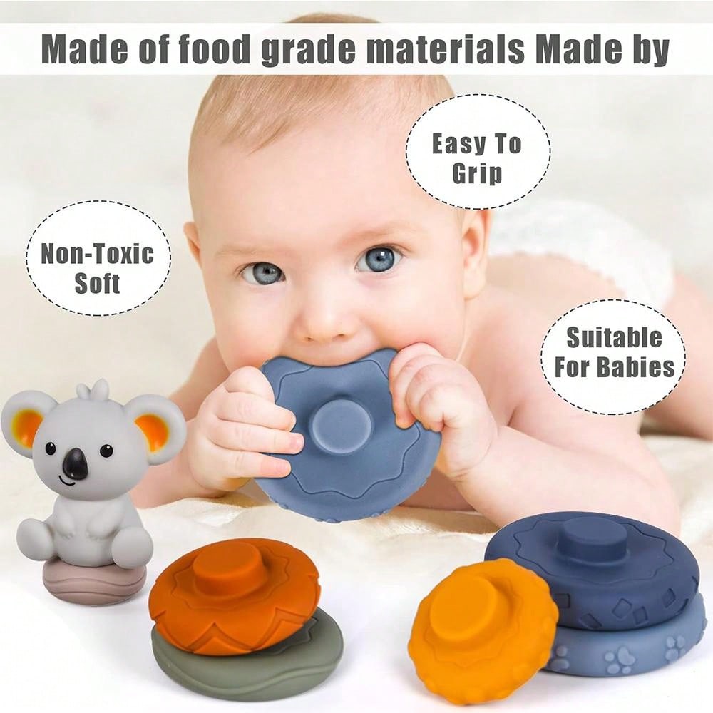 7pcs/Set Stacking Toys For Newborn And Infant (6, 12, 18 Months), Including 6 Colored Textured Silicone Stacking Rings, Sensory Development Educational Toy Gift