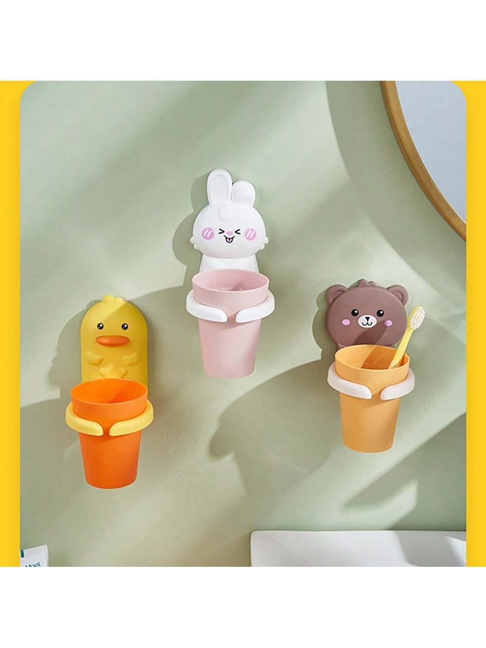 Punch-Free Wall-Mounted Toothbrush Holder Set, Including Cartoon Mouthwash Cup And Children's Toothbrush Cup, For Baby Boys And Girls