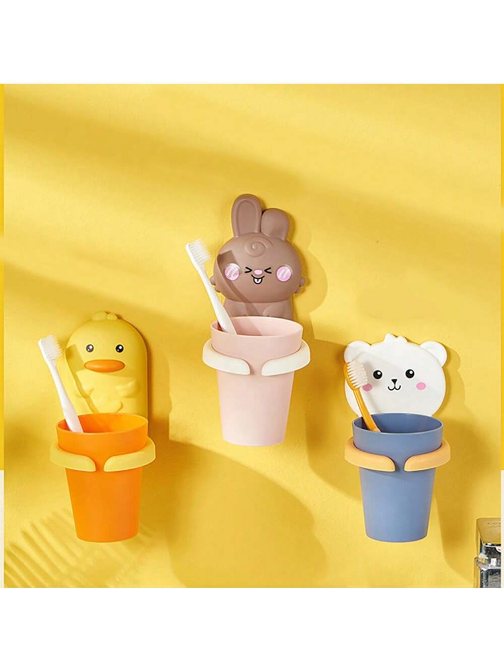 Punch-Free Wall-Mounted Toothbrush Holder Set, Including Cartoon Mouthwash Cup And Children's Toothbrush Cup, For Baby Boys And Girls
