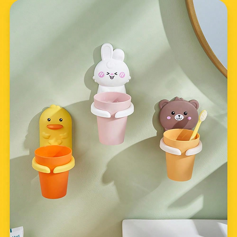 Punch-Free Wall-Mounted Toothbrush Holder Set, Including Cartoon Mouthwash Cup And Children's Toothbrush Cup, For Baby Boys And Girls