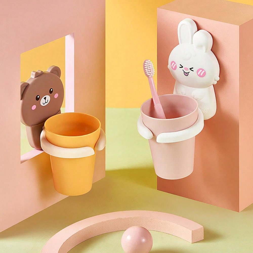 Punch-Free Wall-Mounted Toothbrush Holder Set, Including Cartoon Mouthwash Cup And Children's Toothbrush Cup, For Baby Boys And Girls