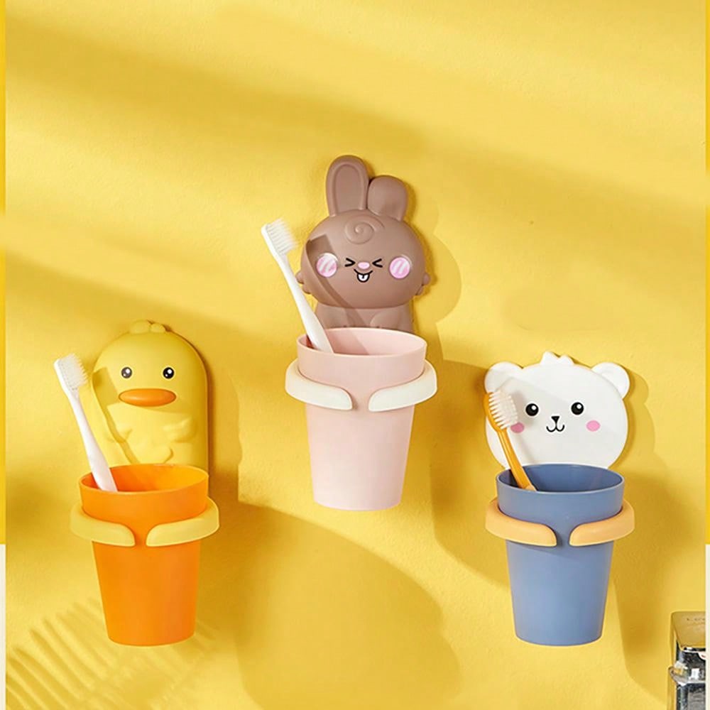 Punch-Free Wall-Mounted Toothbrush Holder Set, Including Cartoon Mouthwash Cup And Children's Toothbrush Cup, For Baby Boys And Girls
