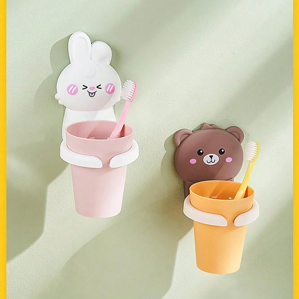 Punch-Free Wall-Mounted Toothbrush Holder Set, Including Cartoon Mouthwash Cup And Children's Toothbrush Cup, For Baby Boys And Girls